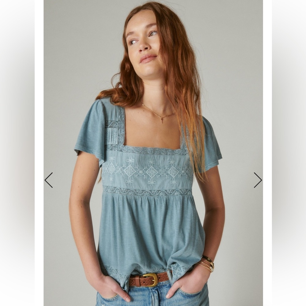 Embroidered Square Neck Tee - Lucky Brand